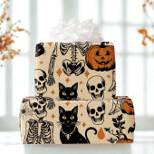  Halloween Skeletten, Zwarte Katten & Pompoenen Cadeaupapier
