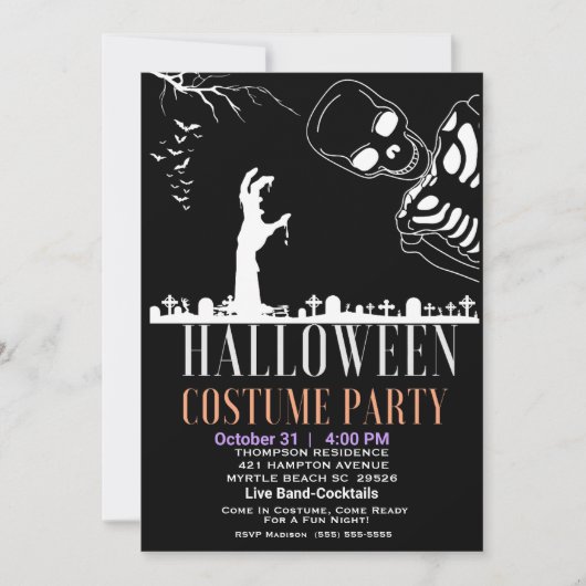 Halloween Skelton Graveyard Kostuum Party Kaart (Voorkant)