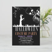 Halloween Skelton Graveyard Kostuum Party Kaart (Staand voorkant)