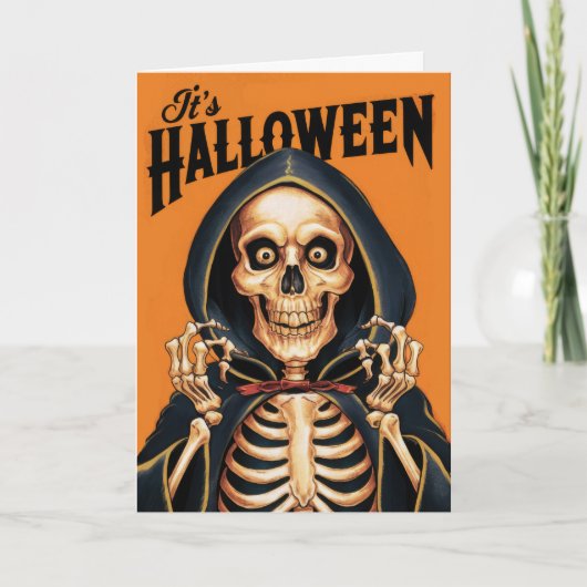 Halloween Skelton met een Kaap Feestdagen Kaart (Voorkant)