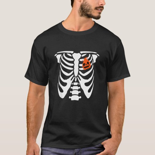Halloween Skelton Rib Cage Pumpkin Heart Costume M T-shirt (Voorkant)