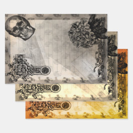Halloween Skull and Black Hydrangea Flower Inpakpapier Vel