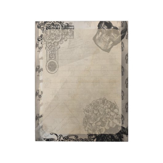 Halloween Skull and Black Hydrangea Flower Notitieblok (Linkerzijde)