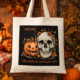 Halloween Skull and Pumkin Tote Bag