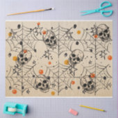 Halloween Skull and Spider Web Oranje Dot Pattern Tissuepapier (Craft)