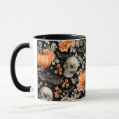 Halloween Skull Bats en Bloemen Zwart Mok (Links)