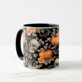 Halloween Skull Bats en Bloemen Zwart Mok (Voorkant links)
