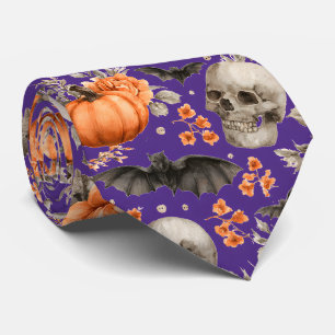 Halloween Skull Bats en Flowers Paarse Stropdas