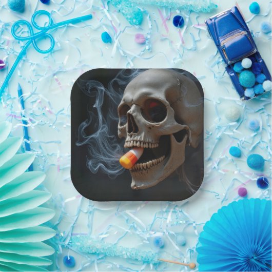 Halloween Skull bijten Candy Corn Papieren Bordje (Feest)