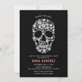 Halloween Skull Black Floral Birthday Invitation Kaart (Voorkant)