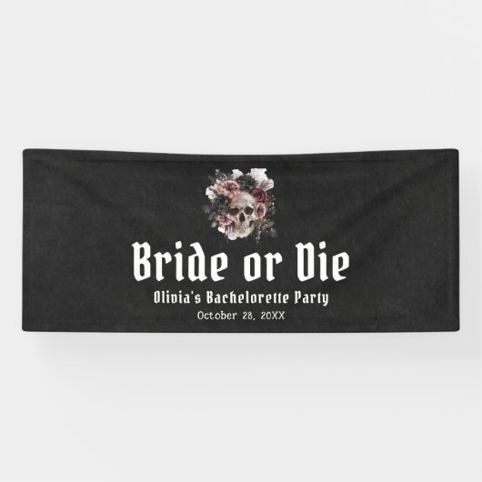 Halloween Skull Bride of Die Bachelorette Party Spandoek (Horizontaal)