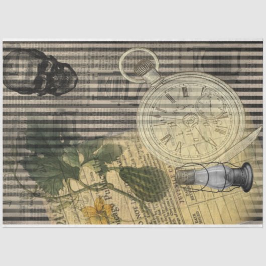 Halloween Skull  Clock en Green Pumpkin Tissuepapier (Voorkant)