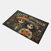 Halloween Skull Couple with Pumpkins and Sombreros Deurmat (Schuin)