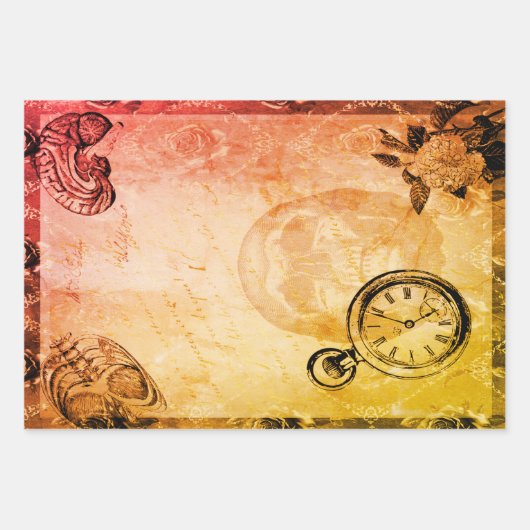 Halloween Skull Creepy Anatomy Floral Inpakpapier Vel (Voorkant 3)