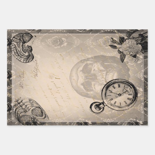 Halloween Skull Creepy Anatomy Floral Inpakpapier Vel (Voorkant)