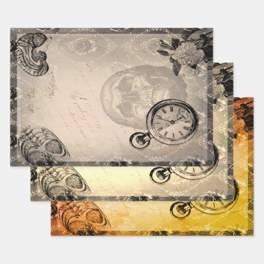 Halloween Skull Creepy Anatomy Floral Inpakpapier Vel (Set)