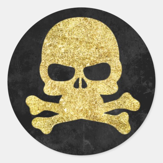Halloween Skull & Cross Botten Gold Faux-Glitter Ronde Sticker (Voorkant)