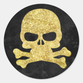 Halloween Skull & Cross Botten Gold Faux-Glitter Ronde Sticker