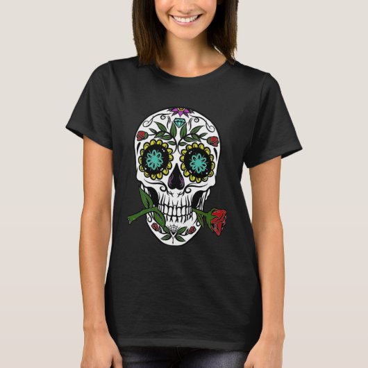 Halloween Skull Dia de los Muertos Day of the Dead T-shirt (Voorkant)