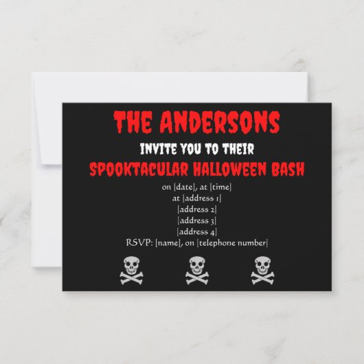 Halloween Skull en Botten Invitation Kaart (Voorkant)