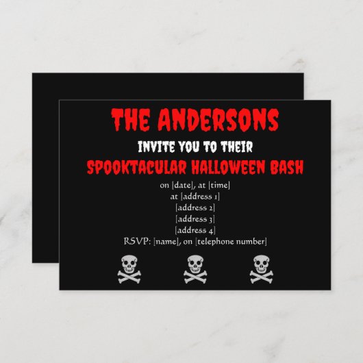 Halloween Skull en Botten Invitation Kaart (Voorkant / Achterkant)
