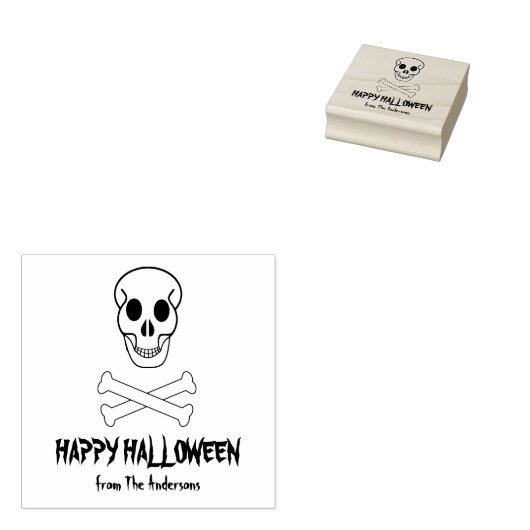 Halloween Skull en Botten Rubberstempel (Gestempeld)