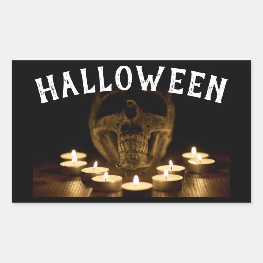 Halloween Skull en Candles Rechthoekige Sticker (Voorkant)