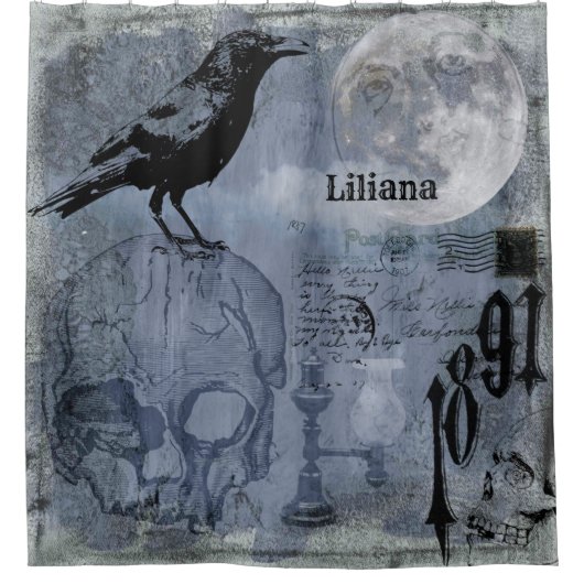  Halloween Skull en Crow Customize Douchegordijn (Voorkant)