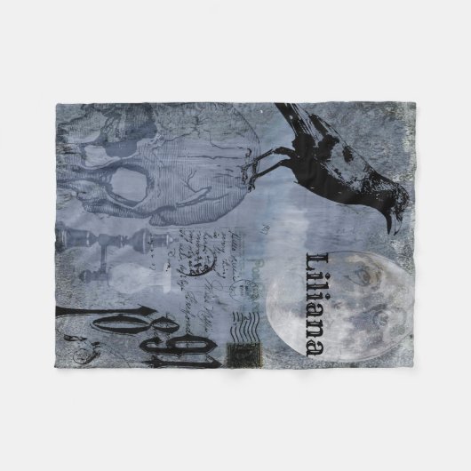 Halloween Skull en Crow Customize Fleece Deken (Voorkant (Horizontaal))