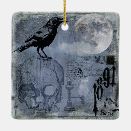  Halloween Skull en Crow Customize Keramisch Ornament (Achterkant)