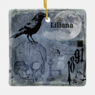  Halloween Skull en Crow Customize Keramisch Ornament