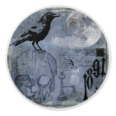 Halloween Skull en Crow Customize Keramische Knop (Voorkant)