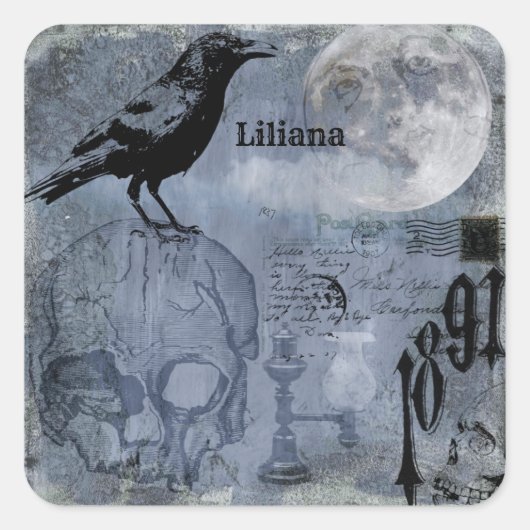 Halloween Skull en Crow Customize Vierkante Sticker (Voorkant)