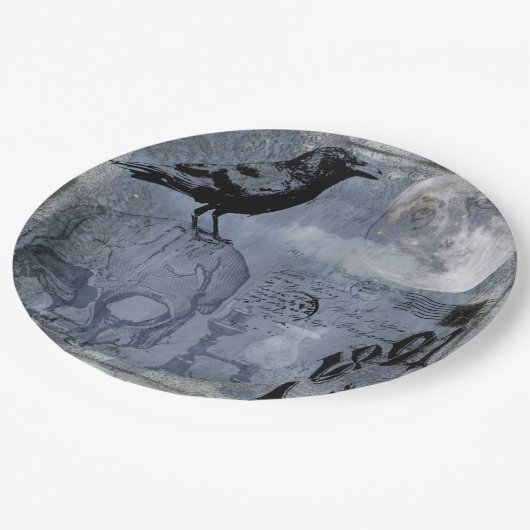  Halloween Skull en Crow Papieren Bordje (Gekanteld)