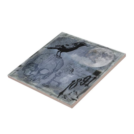  Halloween Skull en Crow Tegeltje (Zijkant)