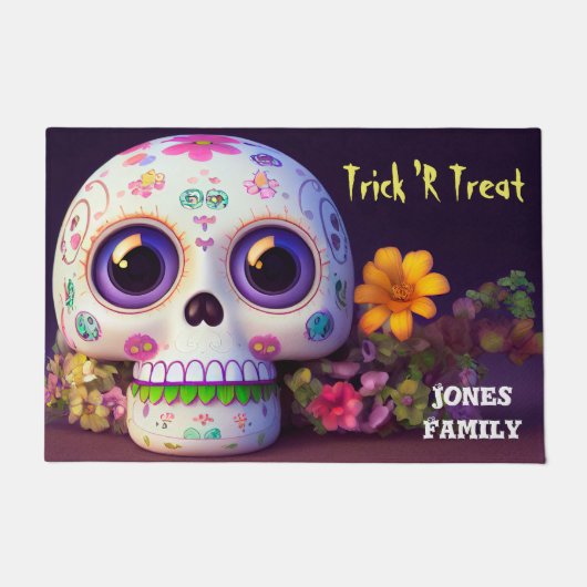 Halloween Skull en Flowers Doormat Deurmat (Voorkant)