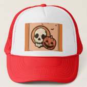 Halloween Skull en Jack O Lantern Trucker Hat Trucker Pet (Voorkant)