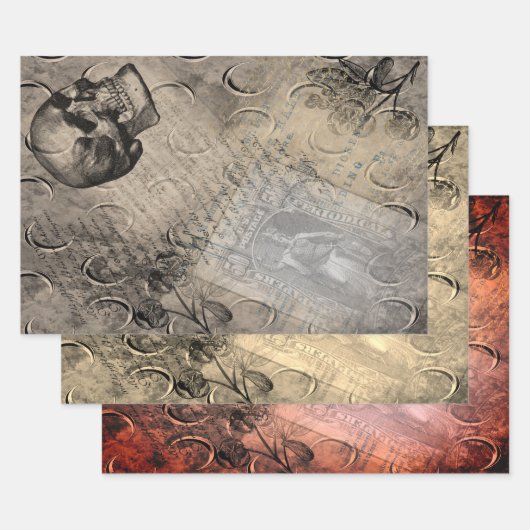 Halloween Skull en Moon Pattern Stamp Ephemera Inpakpapier Vel (Set)