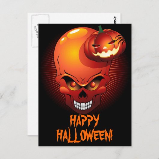 Halloween Skull en Pumpkin Briefkaart (Voorkant / Achterkant)