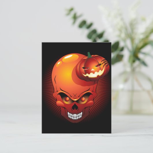 Halloween Skull en Pumpkin Briefkaart (Staand voorkant)