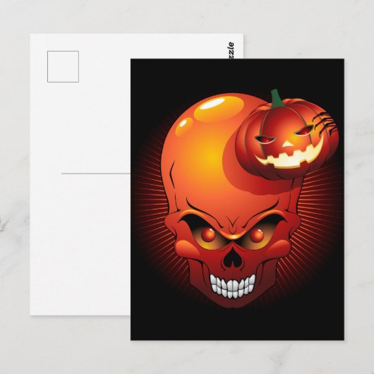 Halloween Skull en Pumpkin Briefkaart (Voorkant / Achterkant)