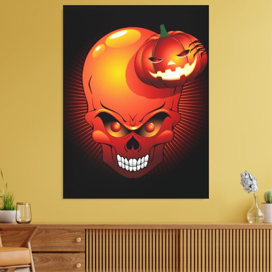 Halloween Skull en Pumpkin Canvas Afdruk (Insitu (Woonkamer))