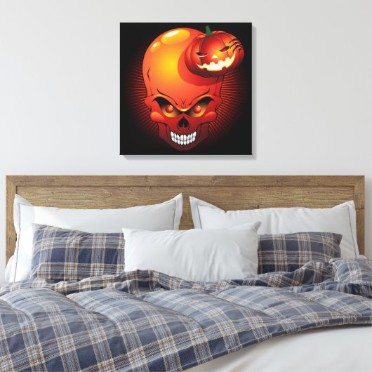 Halloween Skull en Pumpkin Canvas Print (Insitu (Slaapkamer))