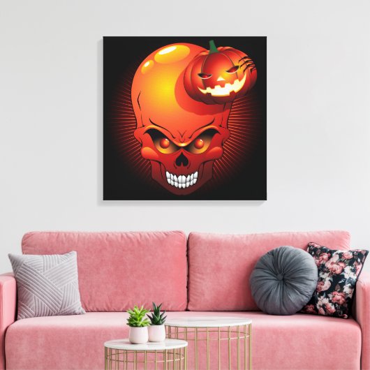 Halloween Skull en Pumpkin Canvas Print (Insitu (Woonkamer))