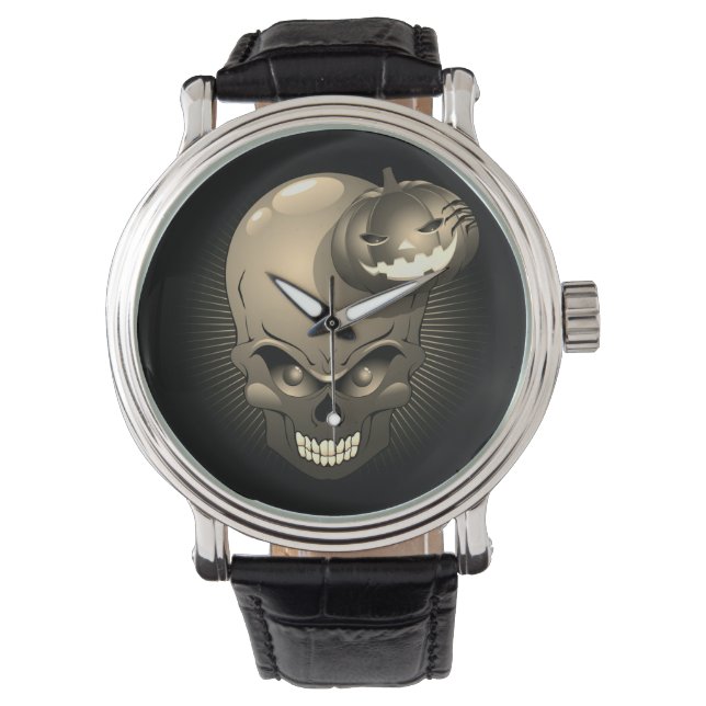 Halloween Skull en Pumpkin Horloge (Voorkant)