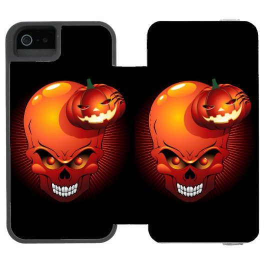 Halloween Skull en Pumpkin Incipio iPhone Portemonnee Hoesje (Agenda Open)