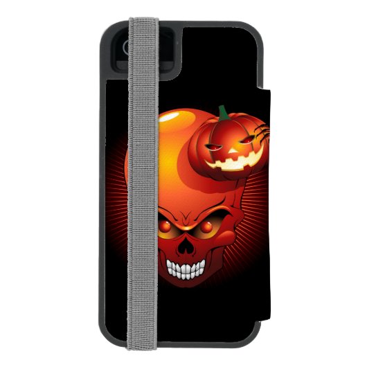 Halloween Skull en Pumpkin Incipio iPhone Portemonnee Hoesje (Agenda Achterkant)