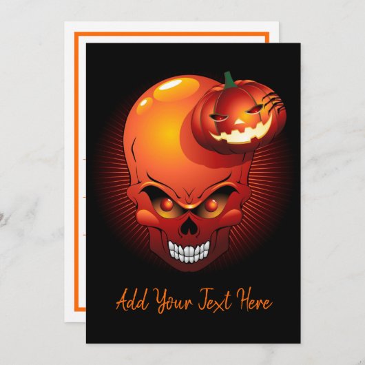 Halloween Skull en Pumpkin Invitation Kaart (Voorkant / Achterkant)