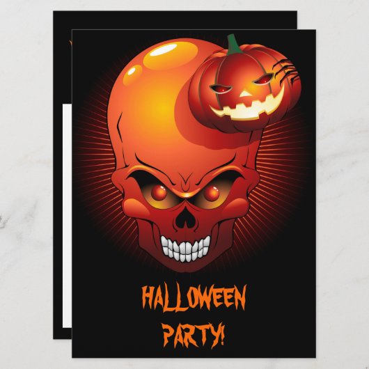 Halloween Skull en Pumpkin Invitation Kaart (Voorkant / Achterkant)