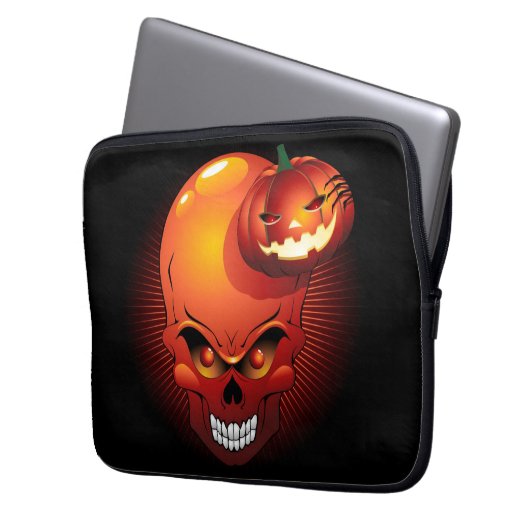 Halloween Skull en Pumpkin Laptop Sleeve (Voorkant Links)